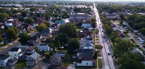 Mixed housing neighbourhood with apartments, townhomes and local residents